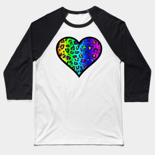 Dark Rainbow Leopard Print Heart Baseball T-Shirt